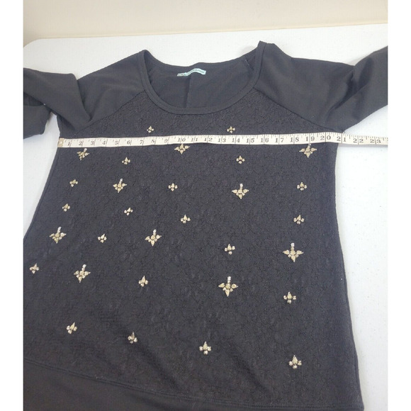 Maurices Black Floral Lace Rhinestones Knit Pullover Sweater Women's Size XL - Picture 4 of 10